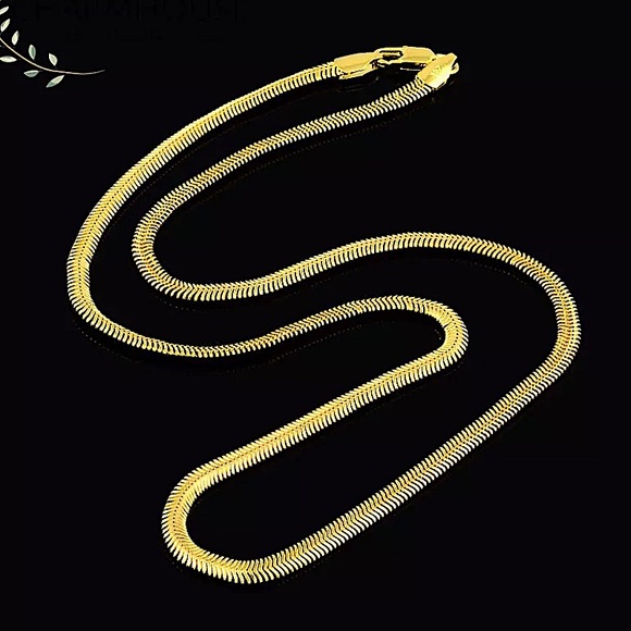 Gold Plated Snake Flat Chain Necklace - Picture 2 of 4